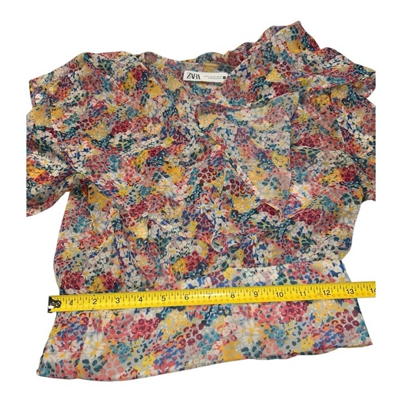 ZARA Floral Chiffon Boho Crop Top Size X-Small floral colorful Summer top - Picture 9 of 9